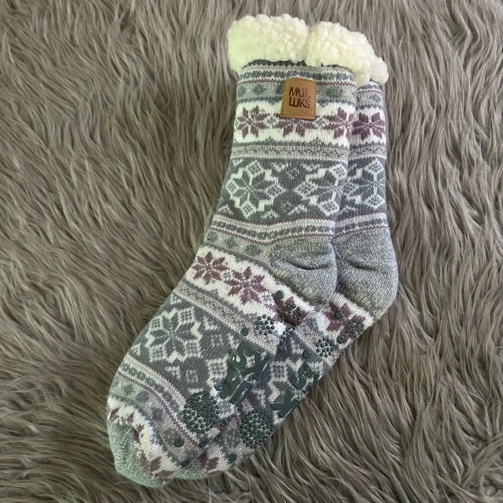 Muk Luks Cabin Sock Womens Size Large/XL (8-10)‎ Non-Slip Grippers Warm Lining